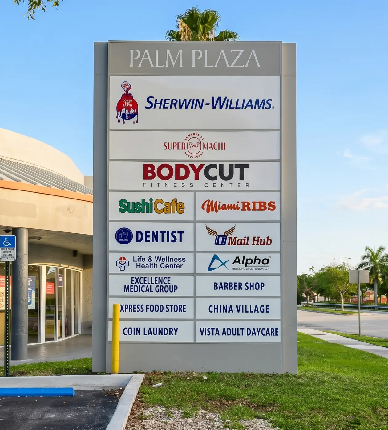 Pole Sign Retrofit Miami | Shopping Center Sign Renovation by King Signs