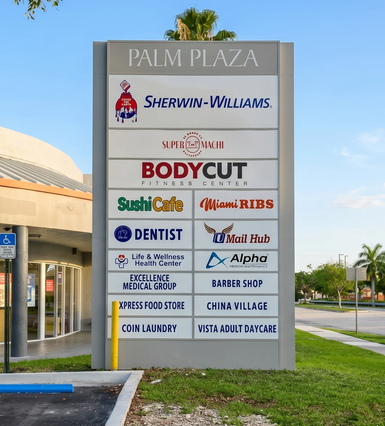 Pole Sign Retrofit Miami | Shopping Center Sign Renovation by King Signs